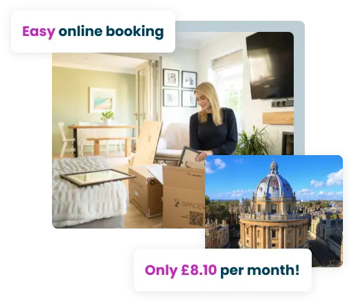 A student packing a box in Oxford waiting for student storage