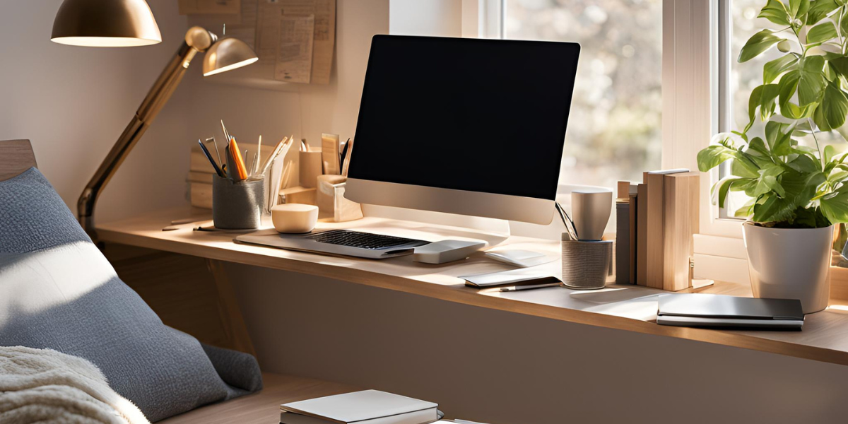 Picture of an organised desk inside a student room