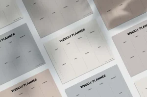 Picture of various weekly planners in different colours 