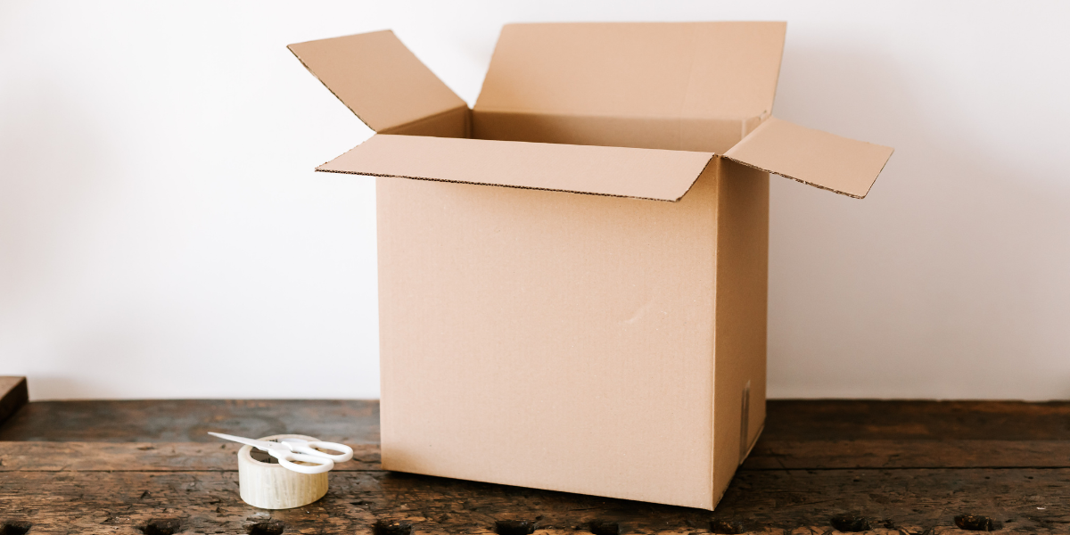 Open student storage box, waiting to be packed
