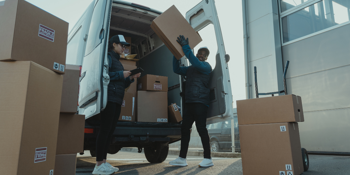 Student having their storage boxes delivered