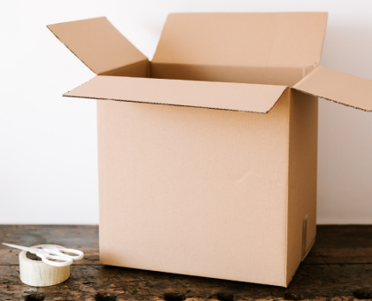 Open student storage box, waiting to be packed